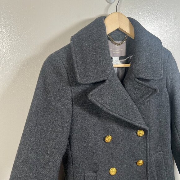 J. Crew Stadium Cloth Wool Pea Coat Size 2 Gray Nello Gori Double Breasted - Picture 4 of 12